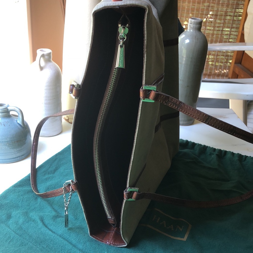 Classic Cole Haan Linen-Canvas and Faux Croc Leather Shoulder Bag Shopper - Picture 7 of 11